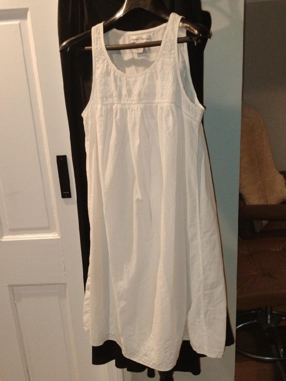 Marisa Christina White Cotton Night Chemise with Embroidered Yoke XS